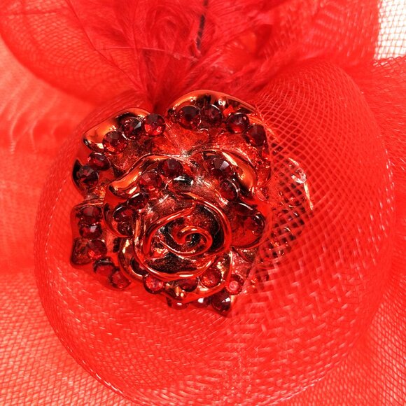 Red Mesh Fascinator Hat - Picture 9 of 11
